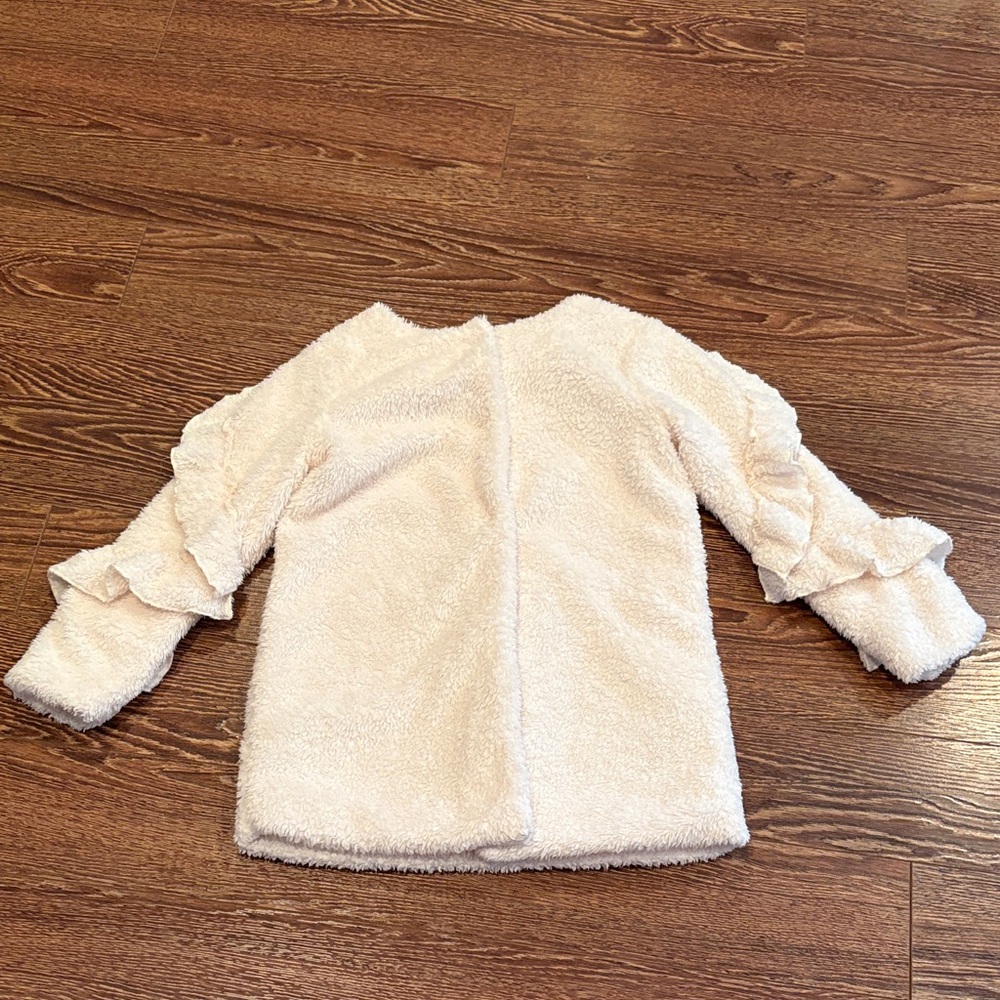 Cream Fuzzy Ruffle Sleeve Jacket